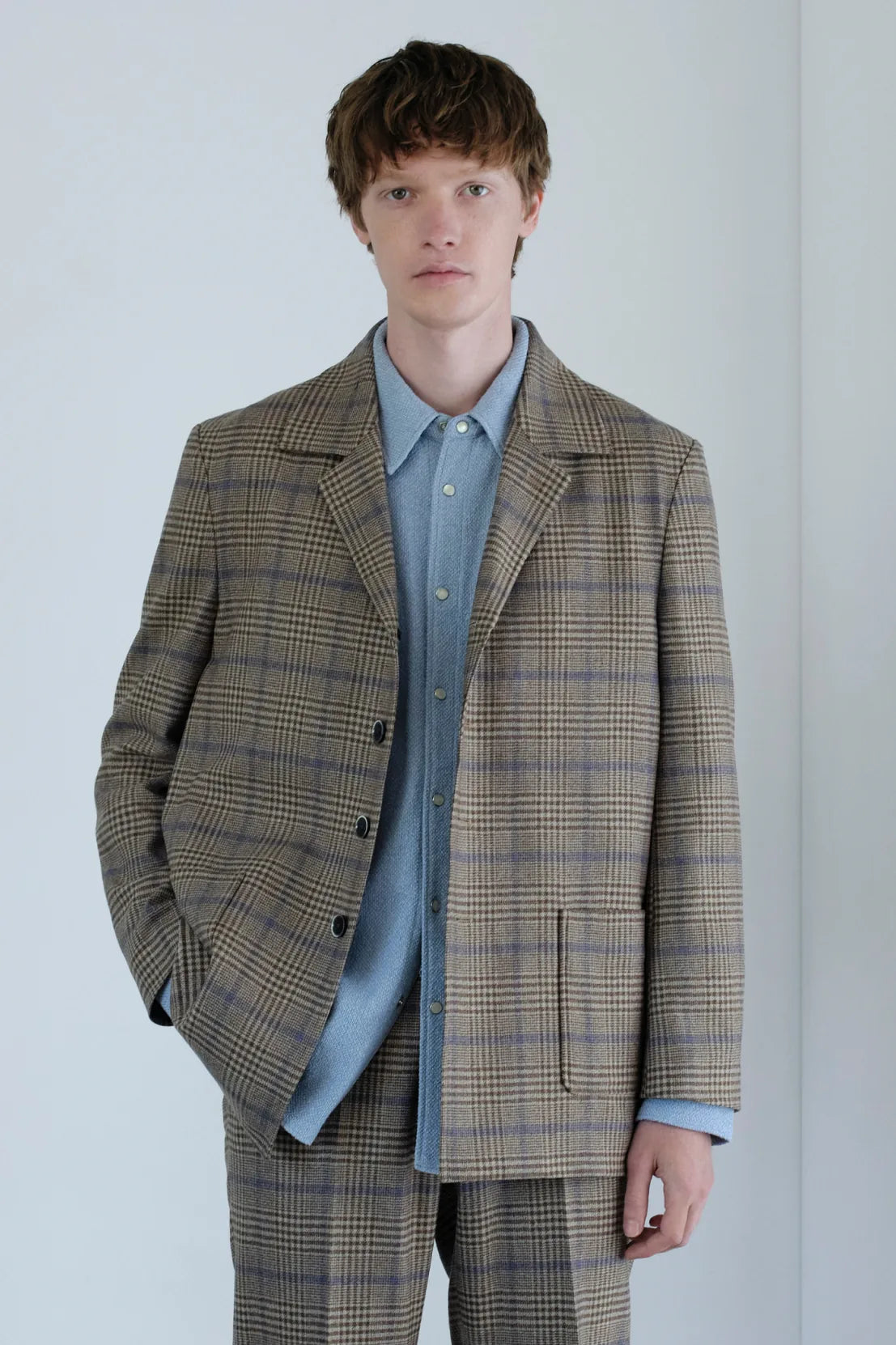 Model in gray blazer