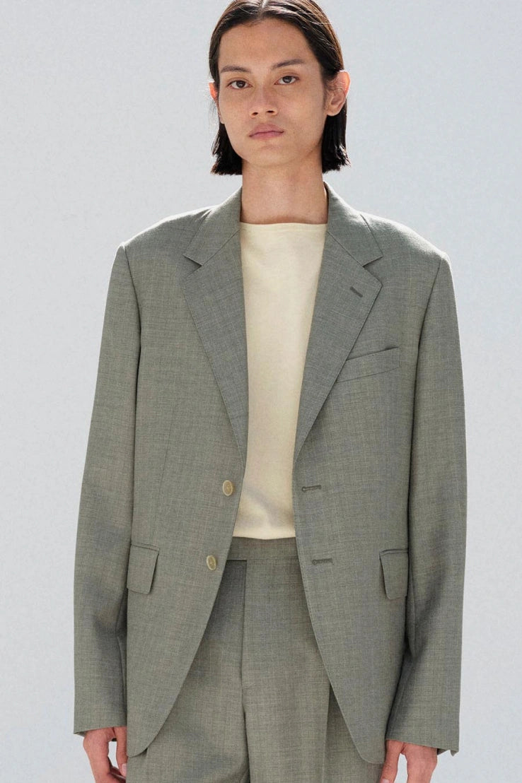 Model in gray blazer